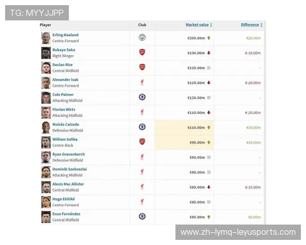 英超各俱乐部球员身价最新排行及市场评估